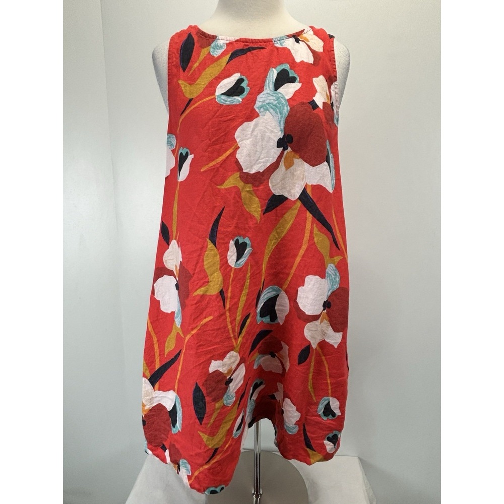 Sigrid Olsen Linen Dress Sz Large Women's Floral Sleeveless Pockets Aline